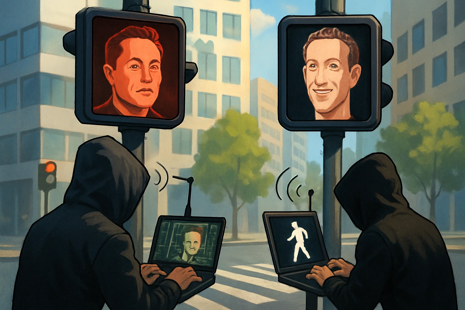 Hackers Hijack Crosswalks With AI Musk and Zuckerberg Voices